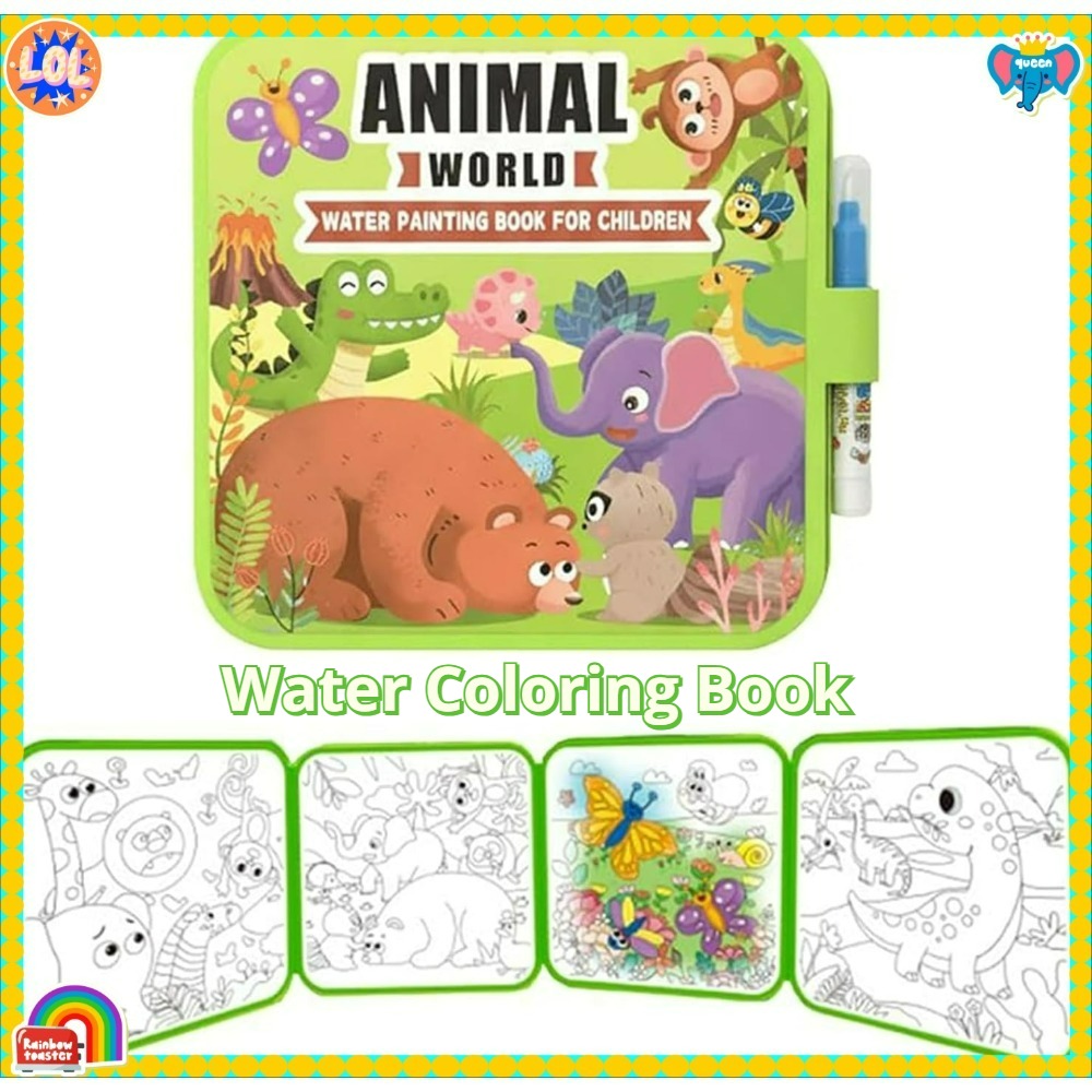 Reusable Water Magic Coloring Book - 魔法の水塗り絵セット、ペン付き、DIY落書き水塗り絵ブック、3歳以上のお子様向け、繰り返し使えるお絵かきブック、子供向け知育玩具