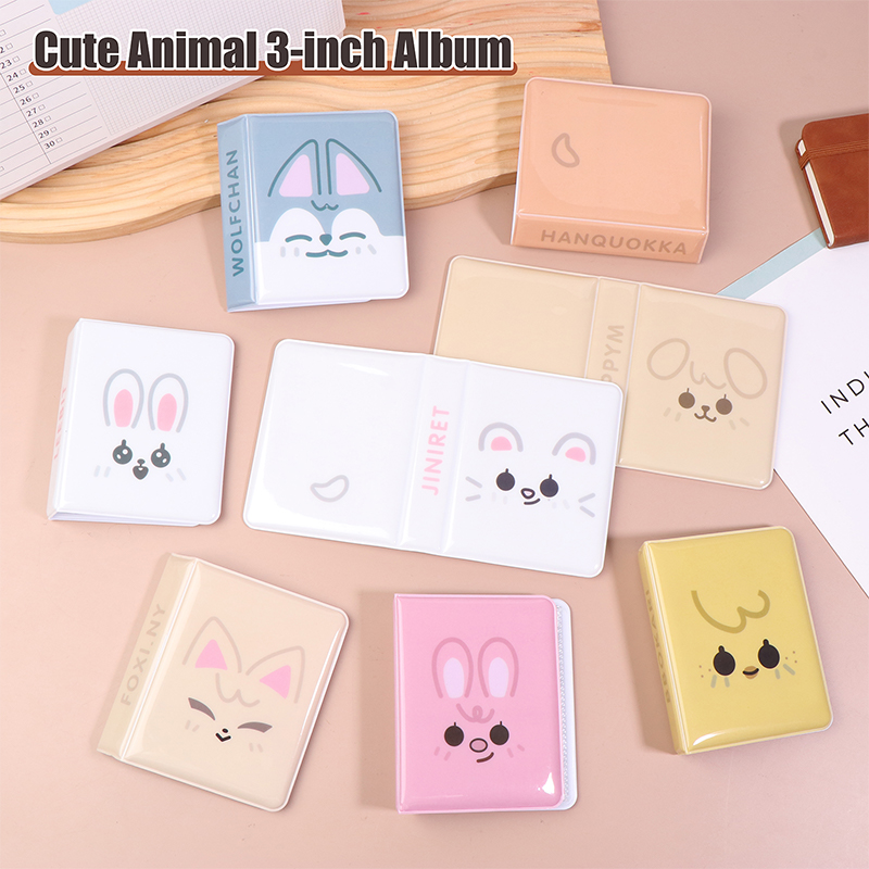 Kpop Photo Card Binder 3 Inch - 漫画風動物柄3インチ写真ポストカード収納アルバム K-POPアイドル写真コレクションバインダー 名刺入れ 思い出整理用