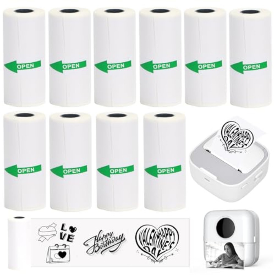 Mini Pocket Thermal Printer Paper Roll - ミニプリンター用サーマルステッカー紙10ロール、粘着紙57 * 25mm、ポケットインクレスポート用HDクリア印刷紙