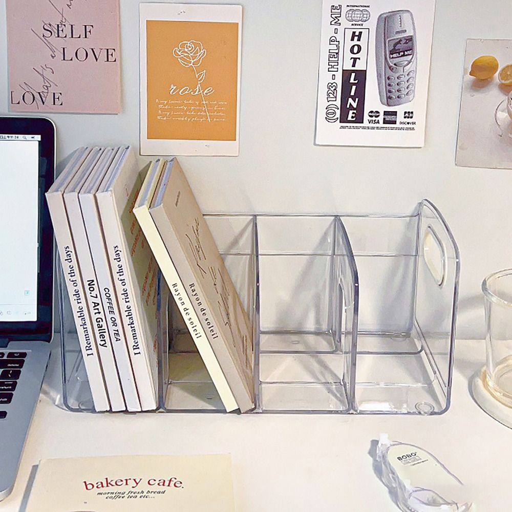 Clear Acrylic Book Stand Holder - ポータブル透明アクリルブックエンド ハンドル付き デスクオーガナイザー 分割ブックスタンド デスクトップブックホルダー 学生用
