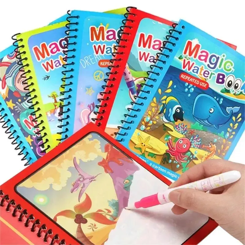 Reusable Water Magic Coloring Book - 1 本 + 1 ペン再利用可能なマジックぬり絵水彩画ブック感覚早期教育パズル描画安全おもちゃ子供のギフト