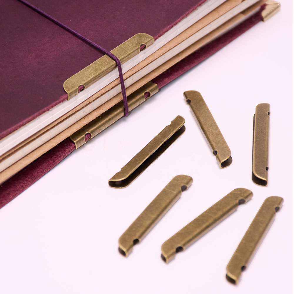 Vintage Leather Journal Notebook - レザーノートブック メタルエッジ保護 日記帳カバー アクセサリー 保護用ゴムバンド