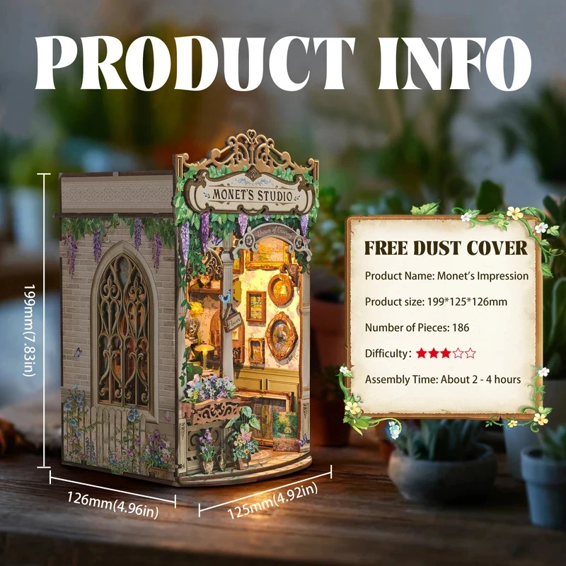 木製モネのスタジオブックヌック棚インサートDIYモデルキット - Diy Wooden Book Nook Kit Shelf Insert のレビューと価格