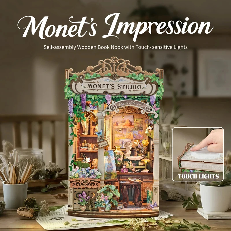 木製モネのスタジオブックヌック棚インサートDIYモデルキット - Diy Wooden Book Nook Kit Shelf Insert のレビューと価格