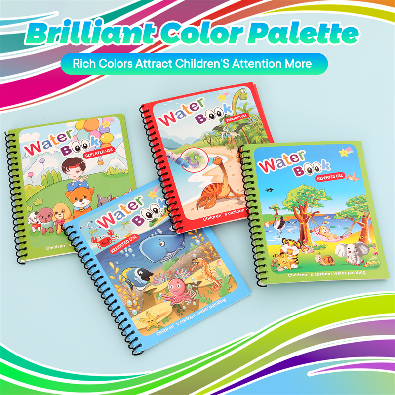 モンテッソーリ-子供向けの再利用可能な塗り絵,魔法の水絵,幼 - Reusable Water Magic Coloring Book のレビューと価格