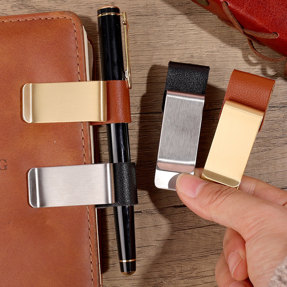 ヴィンテージ手作りレザーペンホルダー真鍮ステンレス鋼クリップ - Vintage Leather Journal Notebook のレビューと価格