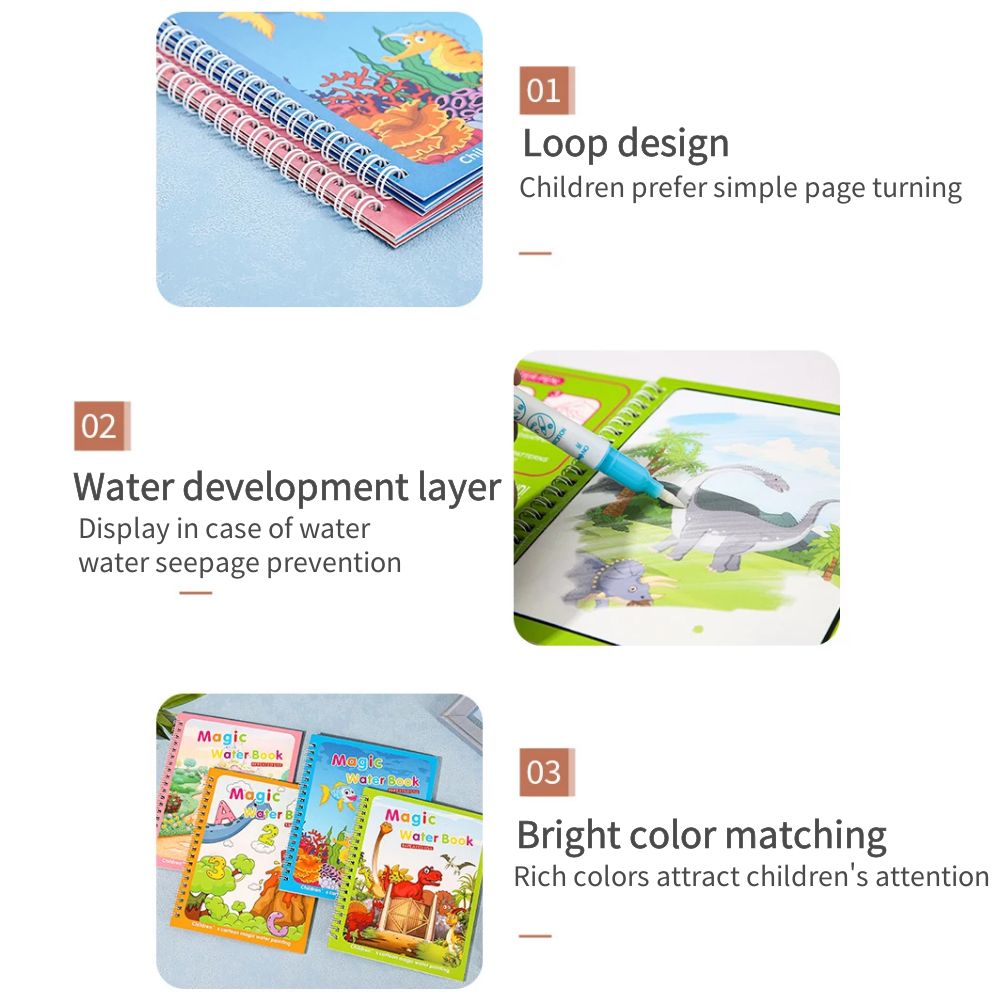 魔法の本水描画モンテッソーリおもちゃ再利用可能な塗り絵早期教 - Reusable Water Magic Coloring Book のレビューと価格