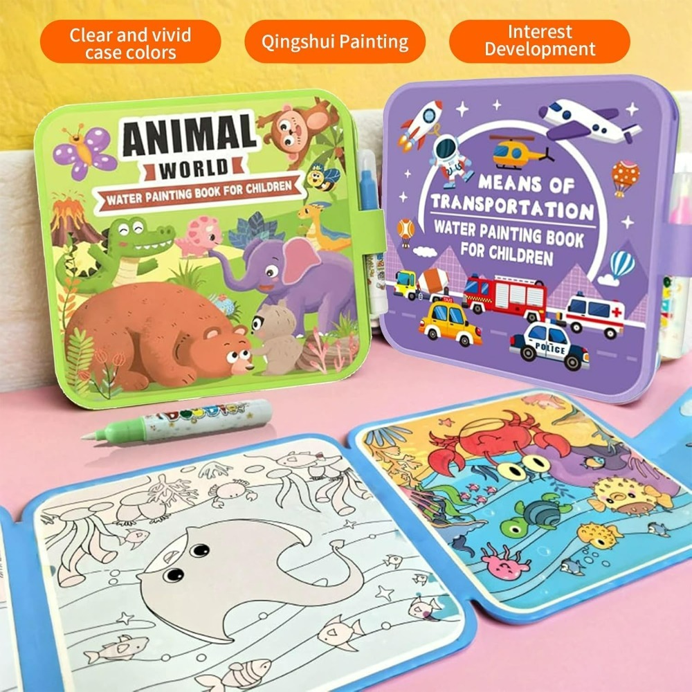 魔法の水塗り絵セット、ペン付き、DIY落書き水塗り絵ブック、 - Reusable Water Magic Coloring Book のレビューと価格
