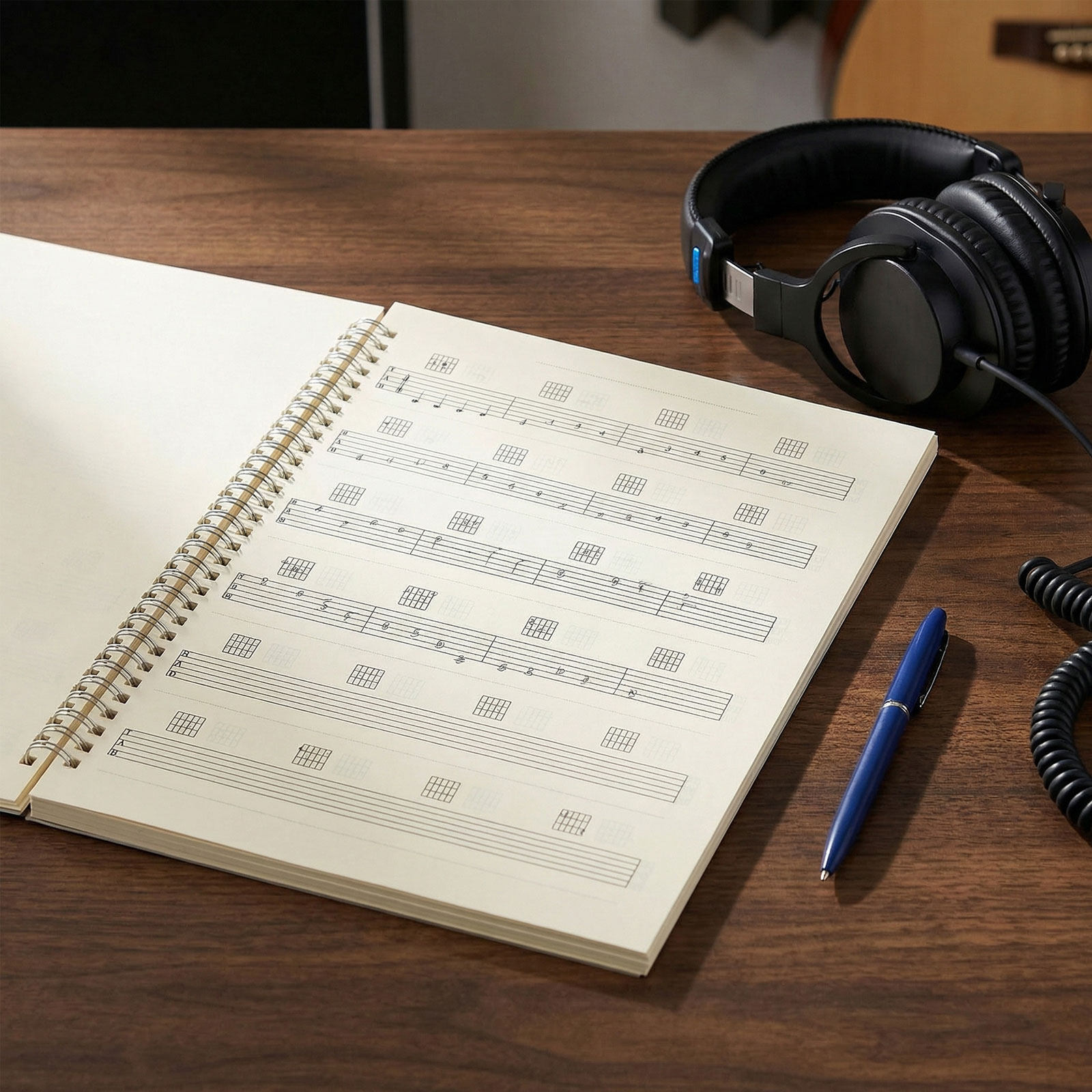 2枚組ギター原稿ノート 6弦ブランク楽譜用紙 ソングライティ - Blank Sheet Music Notebook のレビューと価格