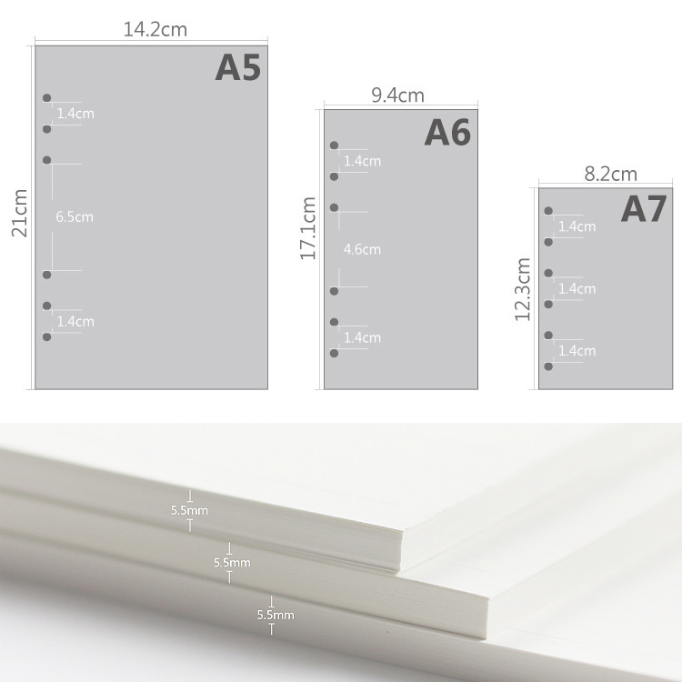 45 枚 A5 A6A7 ルーズリーフノートブックリフィルス - A5 Spiral Dotted Grid Notebook のレビューと価格