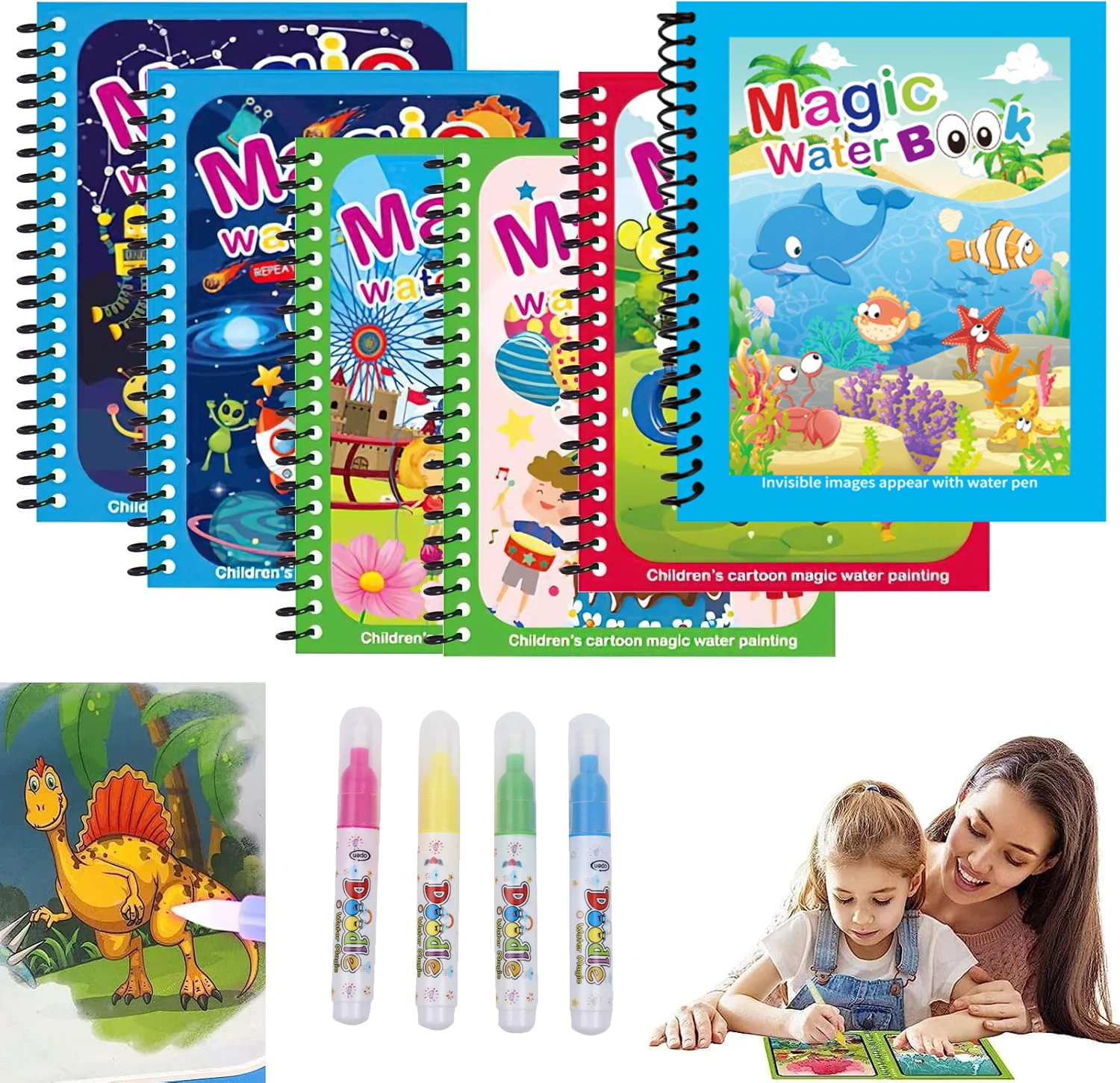 水ペン付き再利用可能なぬりえ 子供用グラフィティマジックウォ - Reusable Water Magic Coloring Book のレビューと価格