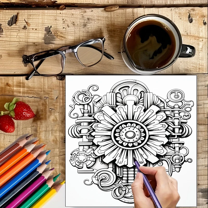 塗り絵ブック スチームパンクフラワー 大人向け塗り絵ブック、 - Adult Coloring Book Stress Relief のレビューと価格