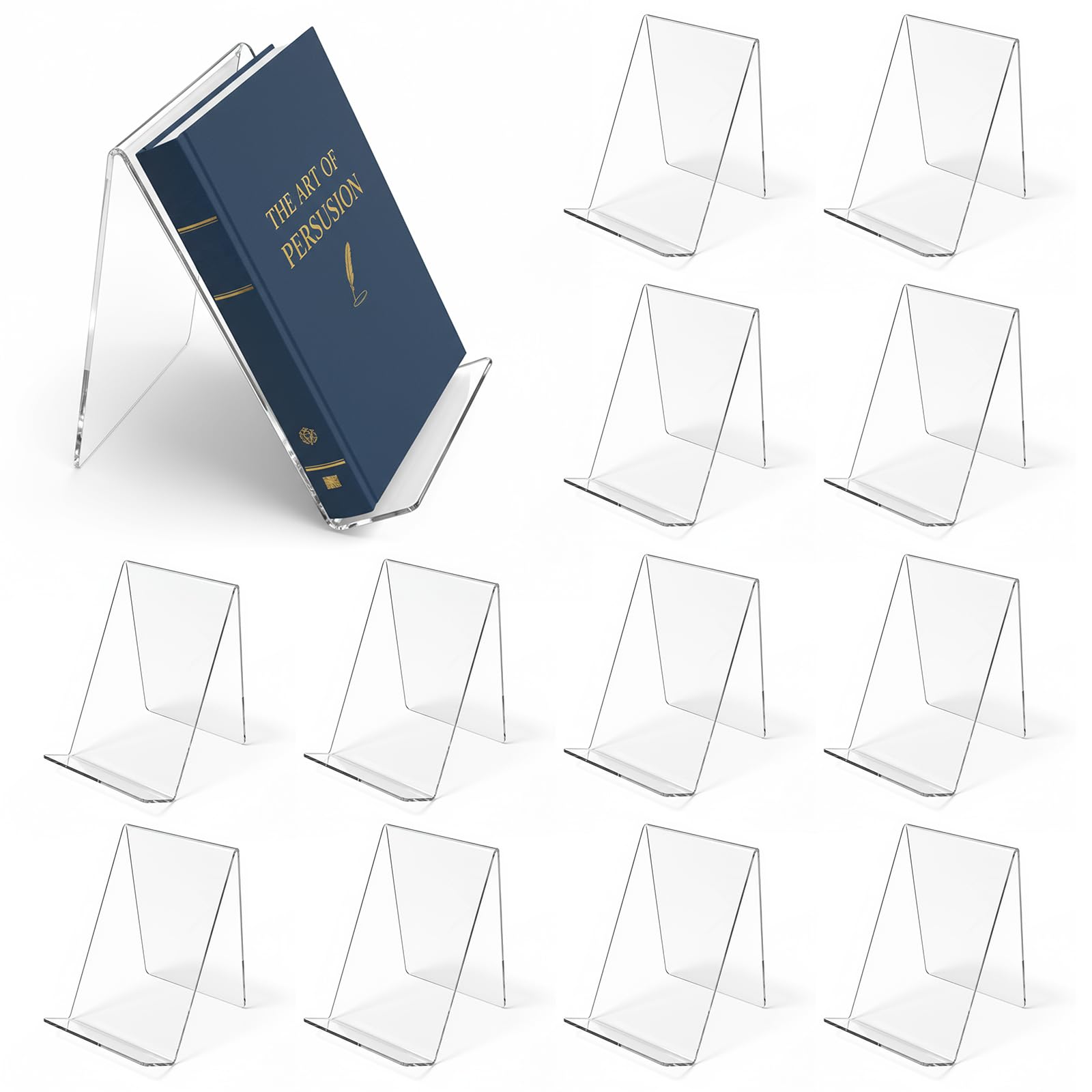 12個入りアクリル製ブックスタンド、透明ブックディスプレイ用 - Clear Acrylic Book Stand Holder のレビューと価格