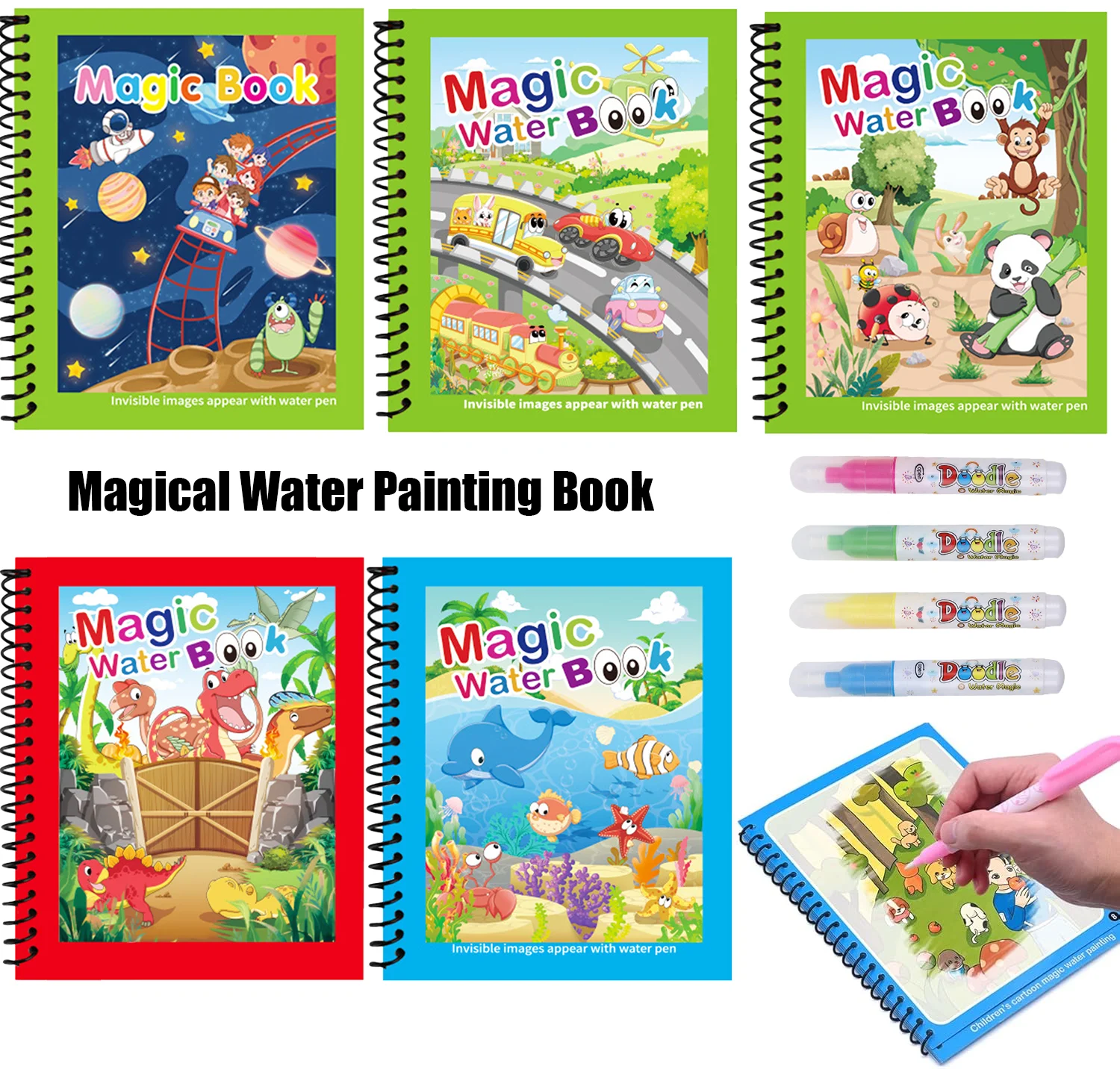 1pc 再利用可能な子供用マジックウォーター描画ブックとペン - Reusable Water Magic Coloring Book のレビューと価格
